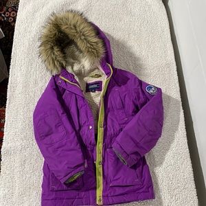 Lands’ End Expedition Coat, Squal snow pants, gloves